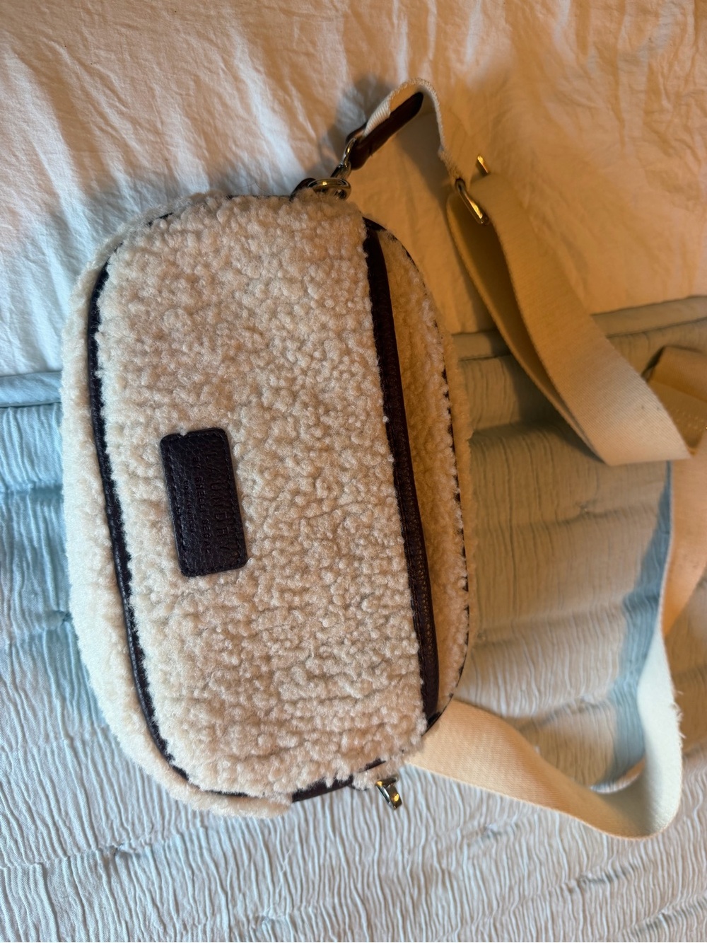 Laundry by Shelli Segal Cream Sherpa Crossbody Bag with Brown Trim